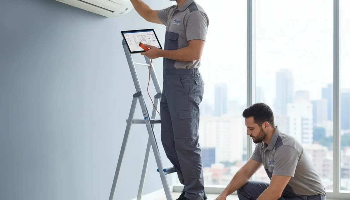 Technician fixing air conditioner unit for residential AC repair in Houston TX by Five Star Cooling