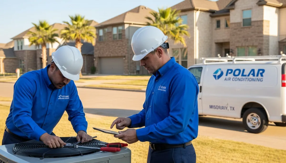 Professional AC repair service technician working on air conditioner unit in Houston, TX